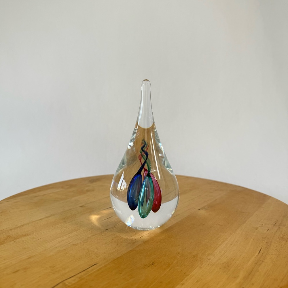 Handmade Art Glass Crystal Paperweight, Artcristal Bohemia Glass Drop Shape 6”